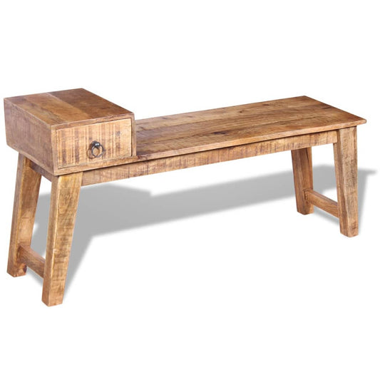 Solid Mango Wood Bench with Drawer - 120x36x60 cm