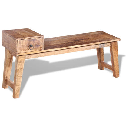 Solid Mango Wood Bench with Drawer - 120x36x60 cm