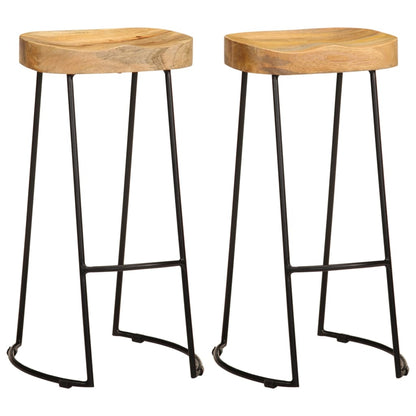 Solid Mango Wood Bar Stools - Set of 2 Vintage Style Seats
