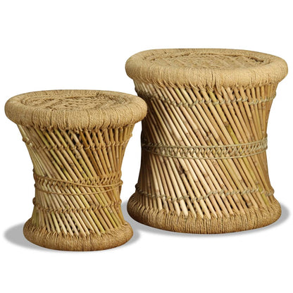 Eco-Friendly Bamboo & Jute Stools Set - Natural Charm, 2 Piece