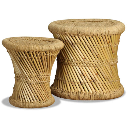 Eco-Friendly Bamboo & Jute Stools Set - Natural Charm, 2 Piece