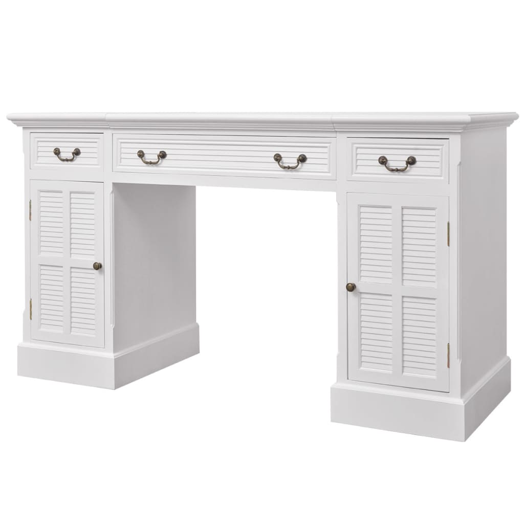 White Double Pedestal Desk, 140x48x80 cm - Modern & Spacious Design