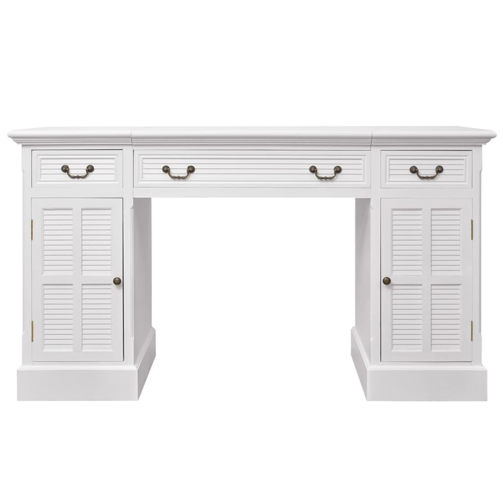 White Double Pedestal Desk, 140x48x80 cm - Modern & Spacious Design