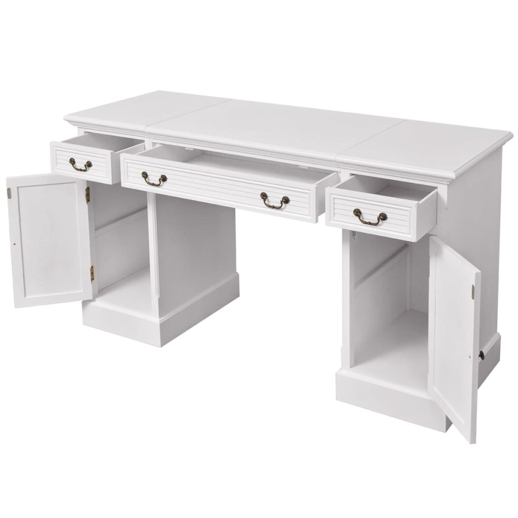 White Double Pedestal Desk, 140x48x80 cm - Modern & Spacious Design