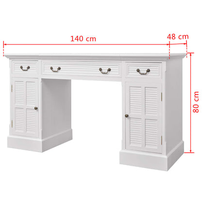 White Double Pedestal Desk, 140x48x80 cm - Modern & Spacious Design
