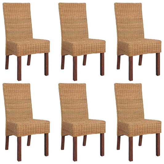 Dining Chairs 6 pcs Brown Natural Rattan