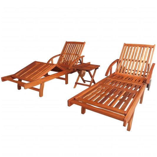 2-Piece Solid Acacia Wood Sun Loungers with Table Set