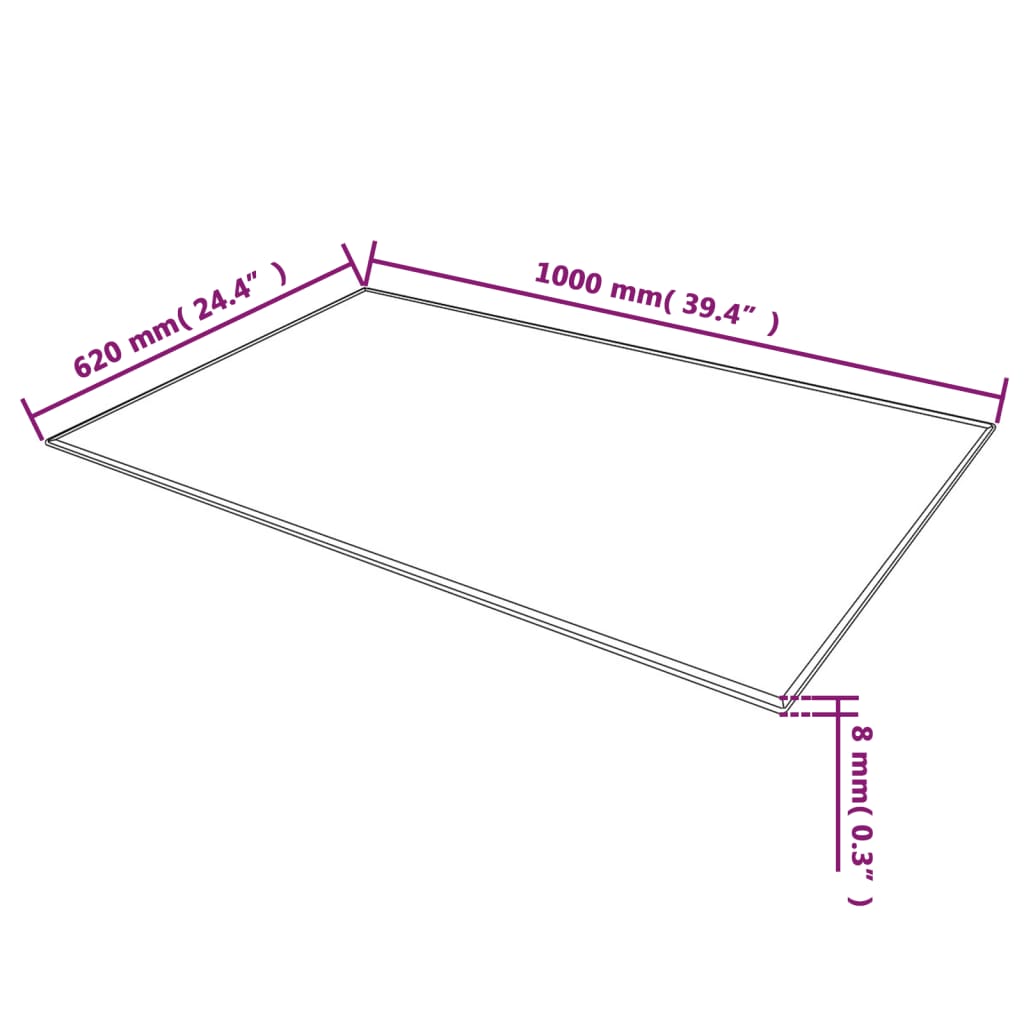 Clear Tempered Glass Table Top, Rectangular, 1000x620 mm