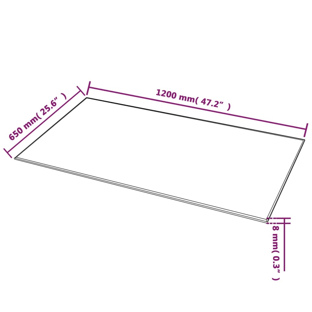 Clear Tempered Glass Table Top 1200x650 mm - Rectangular Design