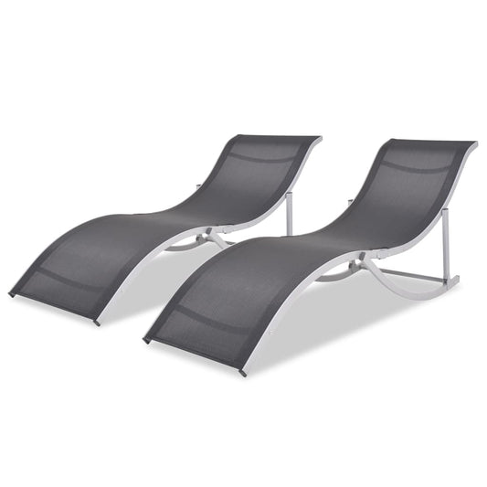 Aluminium & Textilene Folding Sun Loungers Set of 2 - Durable Comfort
