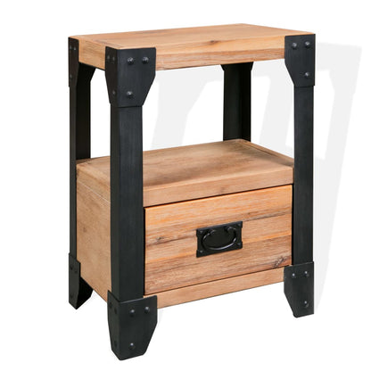 Solid Acacia Wood & Steel Nightstand, 40x30x54 cm