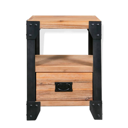 Solid Acacia Wood & Steel Nightstand, 40x30x54 cm