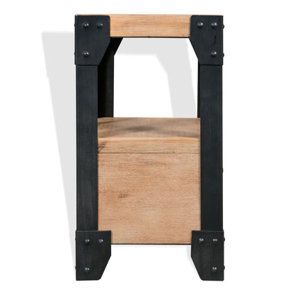 Solid Acacia Wood & Steel Nightstand, 40x30x54 cm