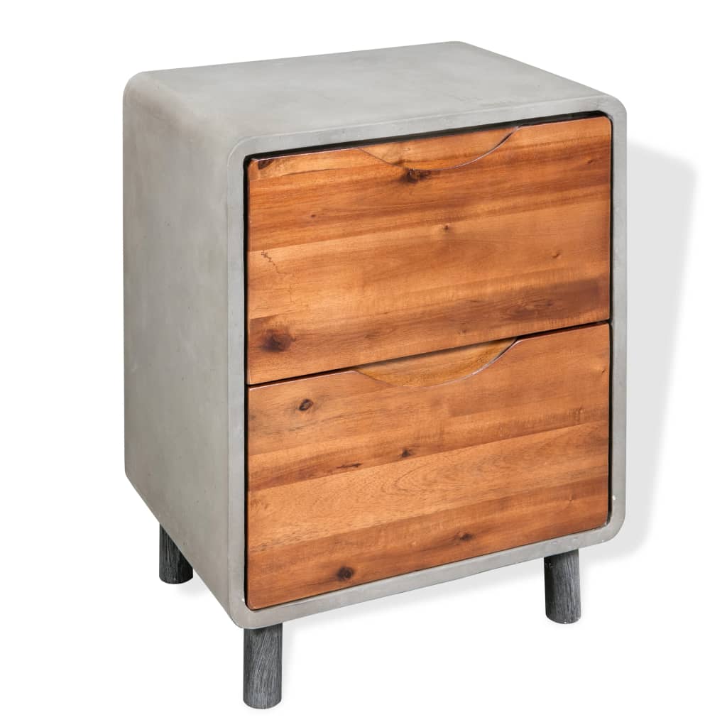 Solid Acacia Wood & Concrete Nightstand, 40x30x50 cm, Modern Design