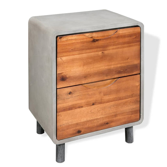 Solid Acacia Wood & Concrete Nightstand, 40x30x50 cm, Modern Design