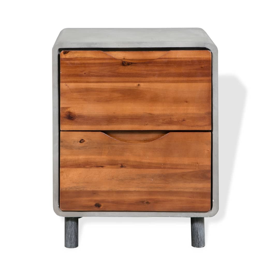 Solid Acacia Wood & Concrete Nightstand, 40x30x50 cm, Modern Design
