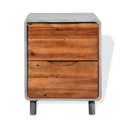 Solid Acacia Wood & Concrete Nightstand, 40x30x50 cm, Modern Design