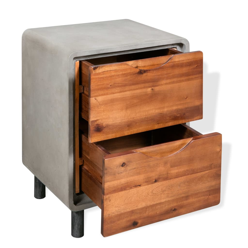 Solid Acacia Wood & Concrete Nightstand, 40x30x50 cm, Modern Design