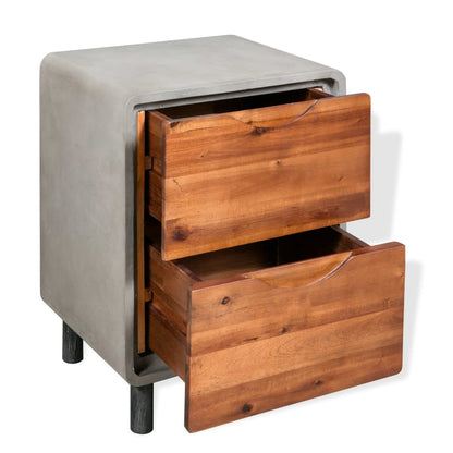 Solid Acacia Wood & Concrete Nightstand, 40x30x50 cm, Modern Design