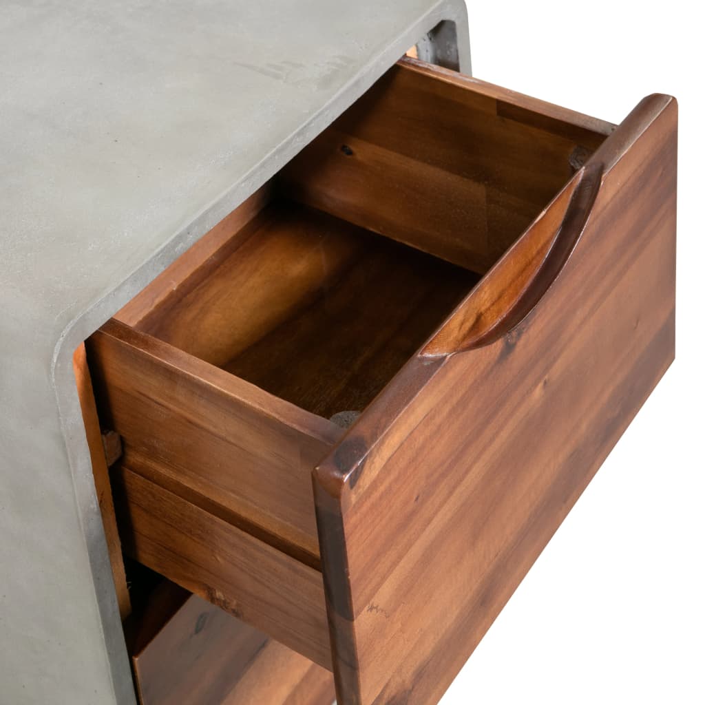 Solid Acacia Wood & Concrete Nightstand, 40x30x50 cm, Modern Design