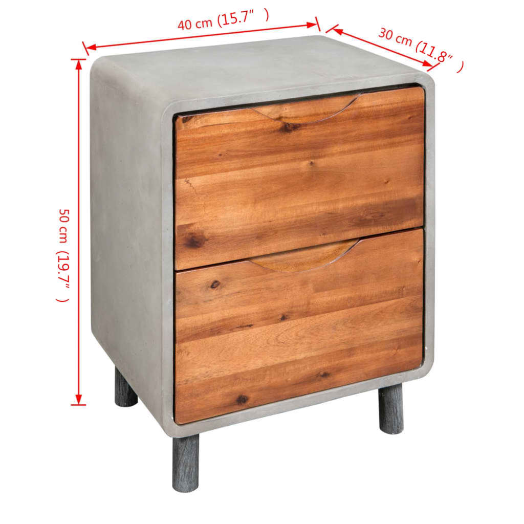 Solid Acacia Wood & Concrete Nightstand, 40x30x50 cm, Modern Design