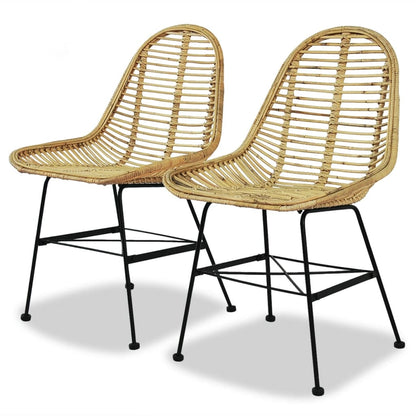 Set of 2 Natural Rattan Dining Chairs - Elegant & Sturdy