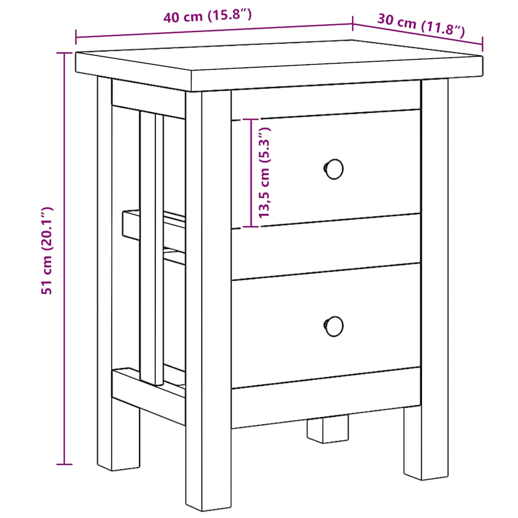 Solid Mahogany Wood Nightstand - 40x30x51 cm Elegant Design