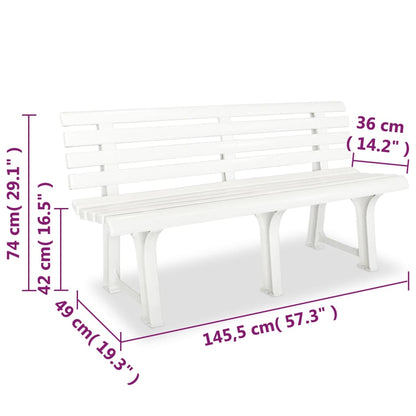 Elegant White Plastic Garden Bench, 145.5 cm - Durable & Stylish