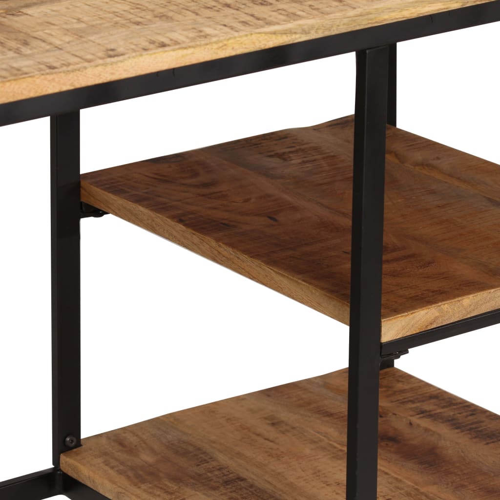 Solid Mango Wood Desk with Folding Stool, 115x50x76 cm