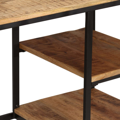 Solid Mango Wood Desk with Folding Stool, 115x50x76 cm