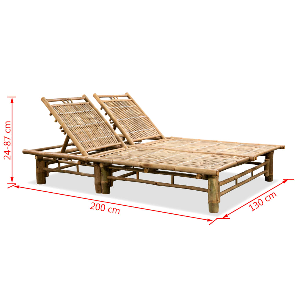 Eco-Friendly Bamboo 2-Person Sun Lounger - Natural Finish