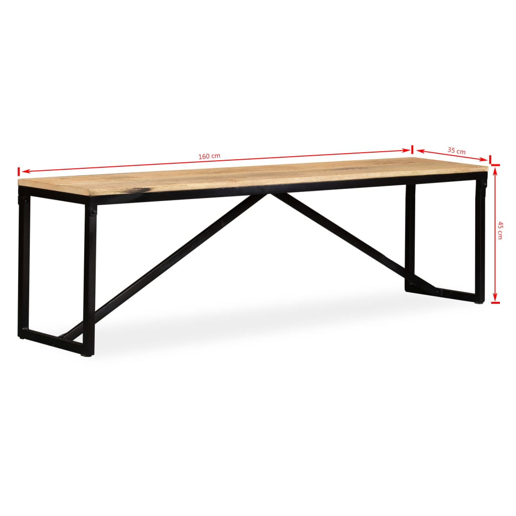 Solid Mango Wood Bench 160x35x45 cm - Natural Finish