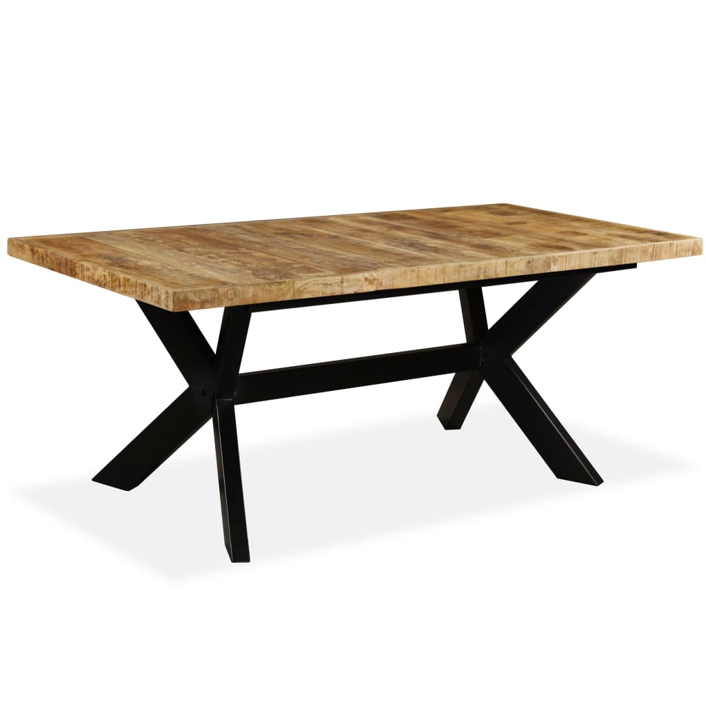 Solid Mango Wood & Steel Cross Dining Table - 180 cm Elegant Design