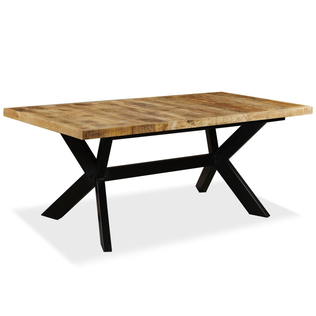 Solid Mango Wood & Steel Cross Dining Table - 180 cm Elegant Design