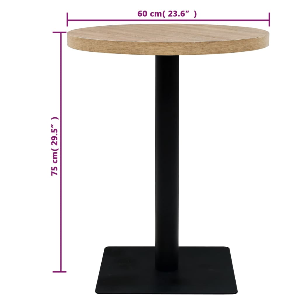 Oak Bistro Table - Round MDF & Steel, 60x75 cm