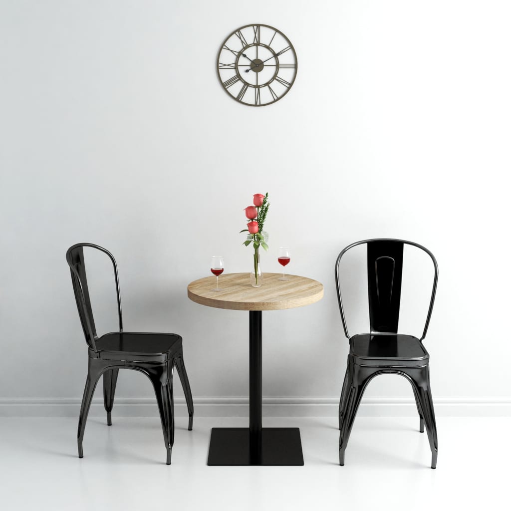 Oak Bistro Table - Round MDF & Steel, 60x75 cm