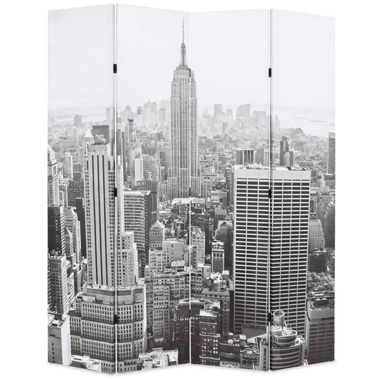 New York Day Folding Room Divider 160x170 cm, Black & White Canvas