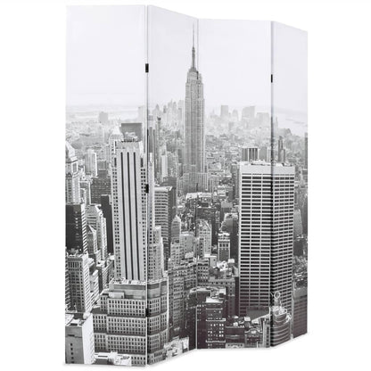 New York Day Folding Room Divider 160x170 cm, Black & White Canvas