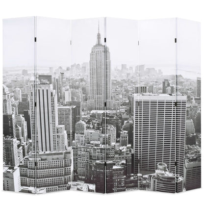 Folding Room Divider 228x170 cm - NY Day Black & White Canvas