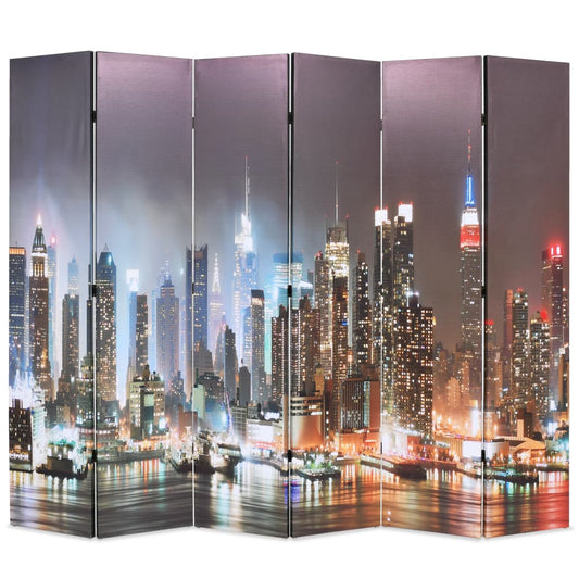 New York Night 228x170cm Folding Room Divider - Black Canvas