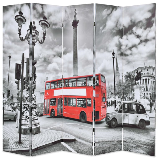 Black & White London Bus Folding Room Divider - 200x170 cm Canvas