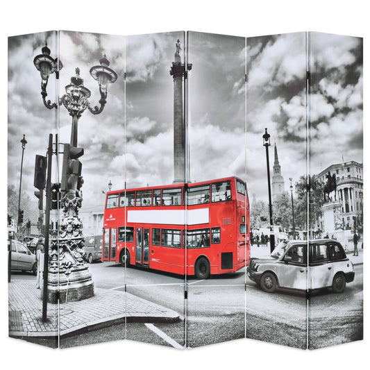 London Bus Black & White Folding Room Divider, 228x170 cm