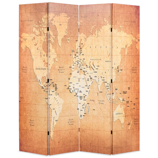 Yellow World Map Folding Room Divider, 160x170 cm - Stylish Decor