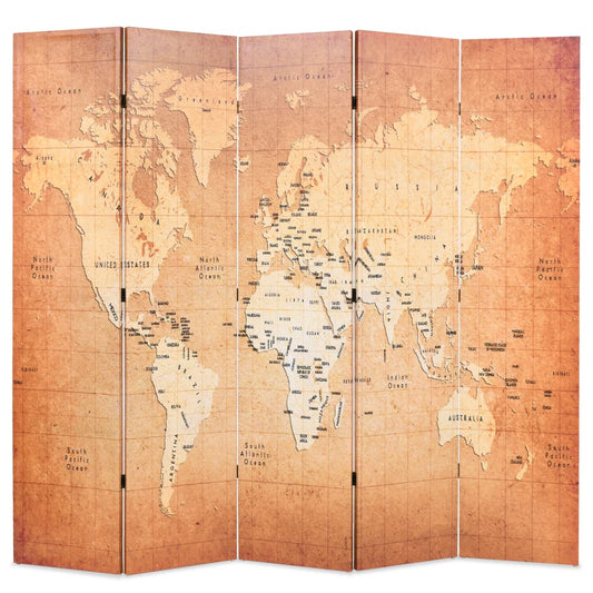 Yellow World Map Folding Room Divider 200x170 cm - Stylish & Practical