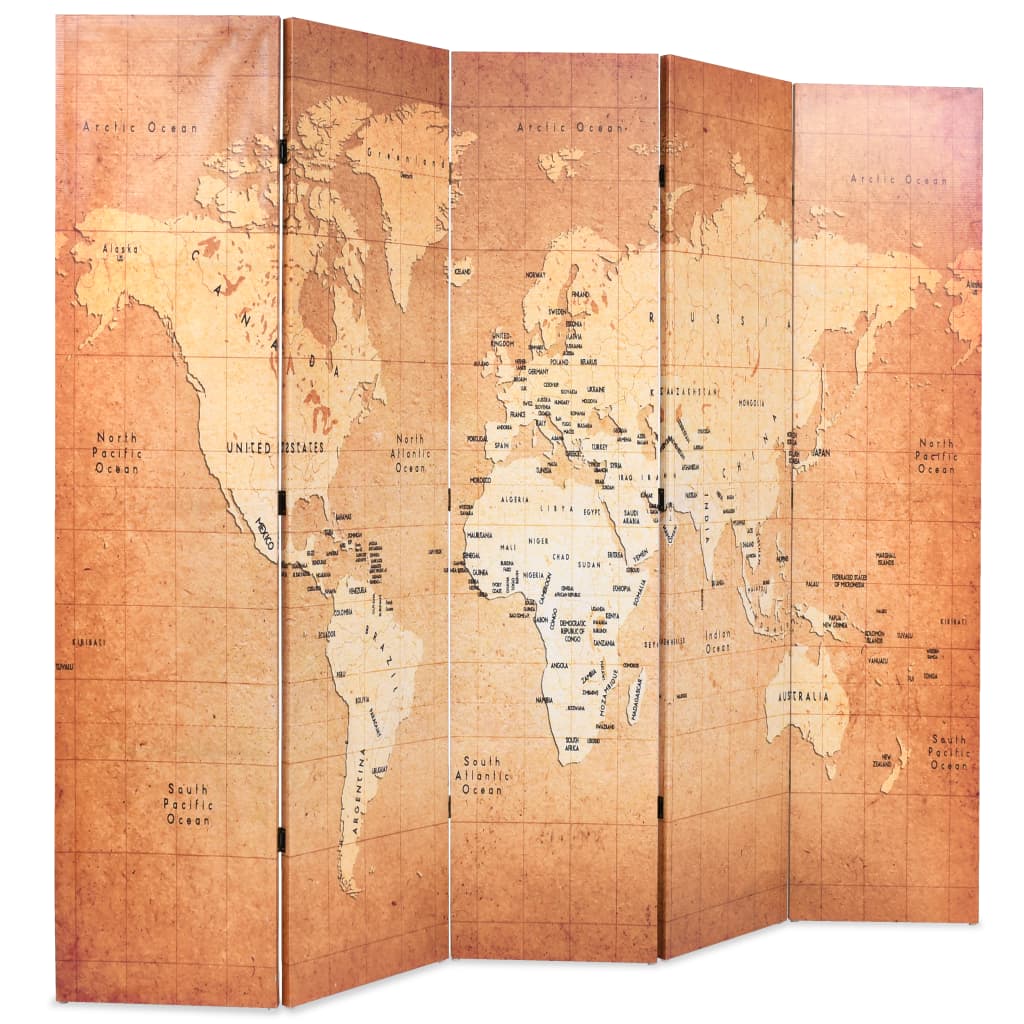 Yellow World Map Folding Room Divider 200x170 cm - Stylish & Practical