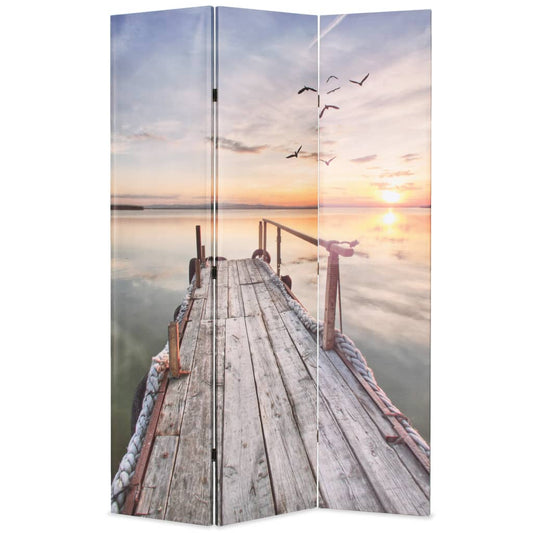 Elegant Lake-Themed 120x170 cm Folding Room Divider - Wood Finish