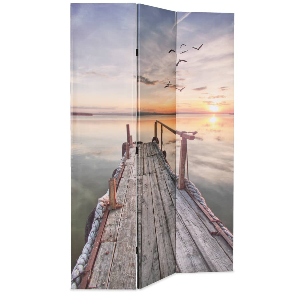 Elegant Lake-Themed 120x170 cm Folding Room Divider - Wood Finish