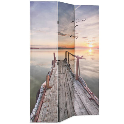 Elegant Lake-Themed 120x170 cm Folding Room Divider - Wood Finish