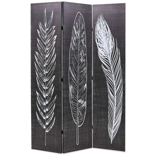 Elegant Black & White Feather Folding Room Divider, 120x170 cm
