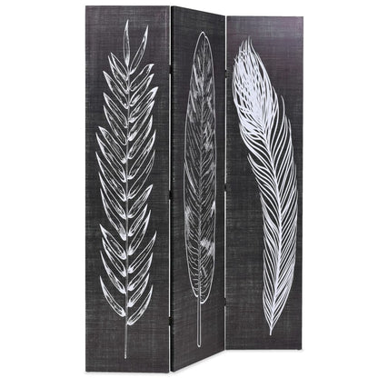 Elegant Black & White Feather Folding Room Divider, 120x170 cm